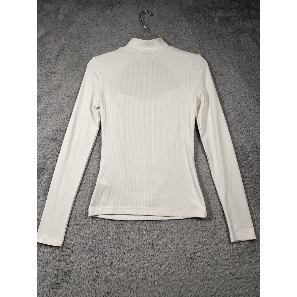 Guess Womens Ivory Ilaria Rib-Knit Cut-Out Long Sleeve Turtleneck Top Size S